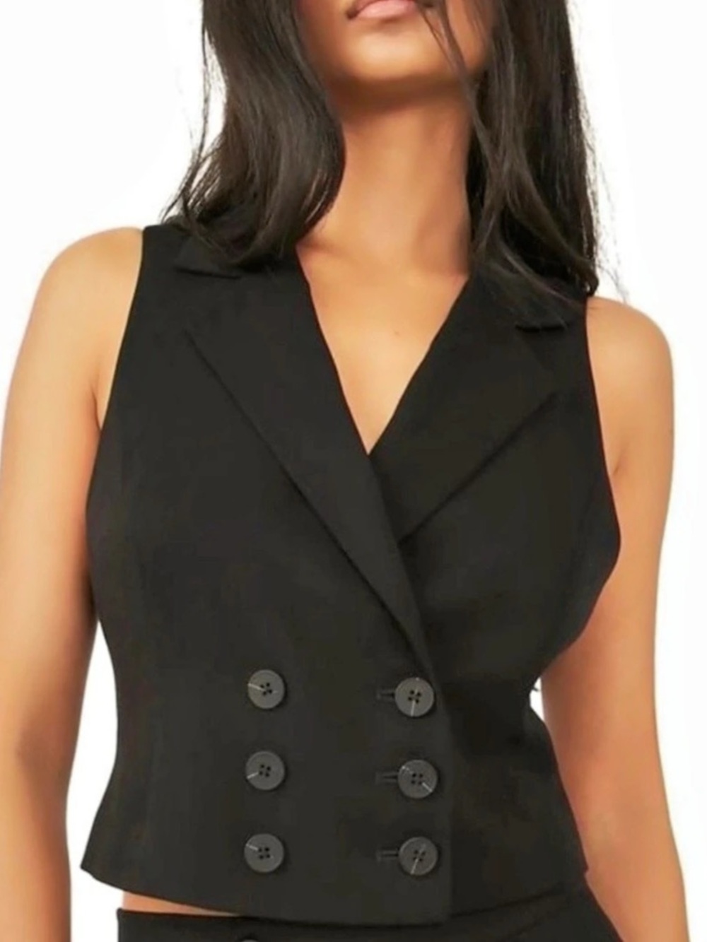 Free People Gabbie Vest Double-Breasted Black Vest Small